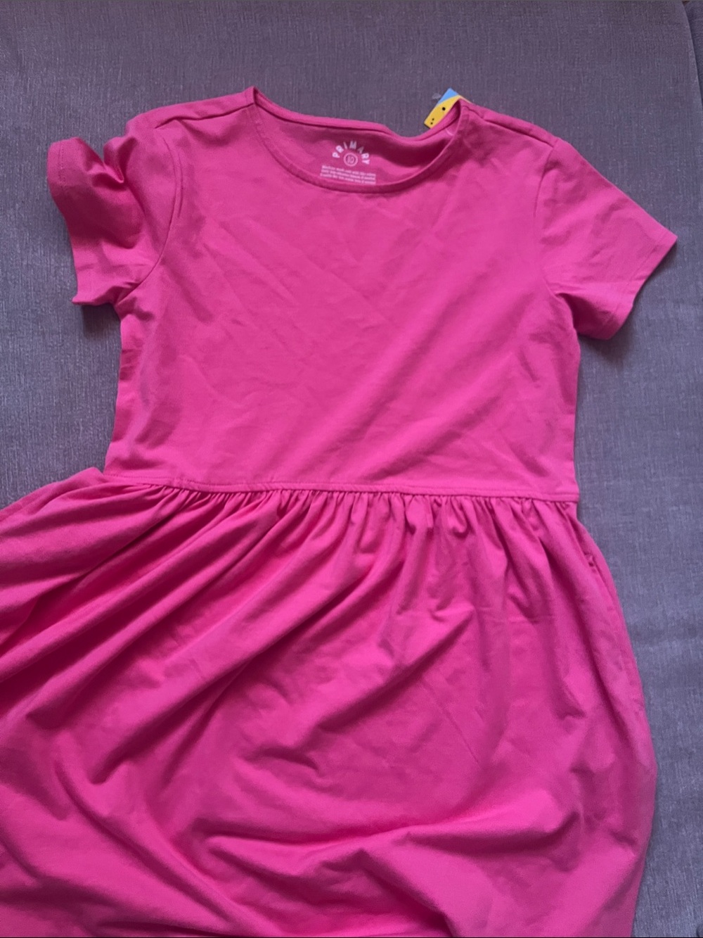 Primary Bright Pink Short-Sleeve Gathered Waist Dress